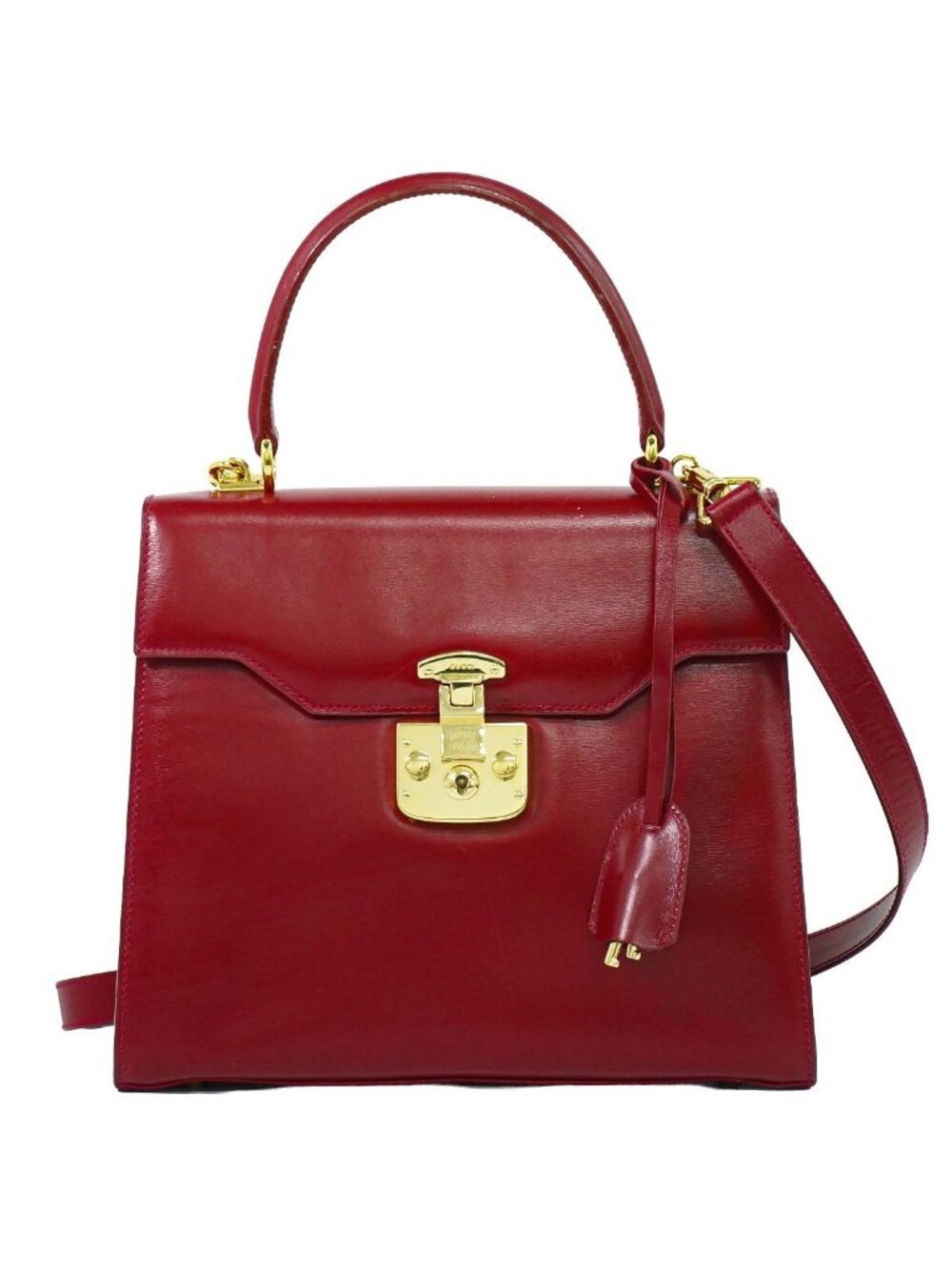Gucci Lock 2-Way Shoulder Bag Pochette Leather Red